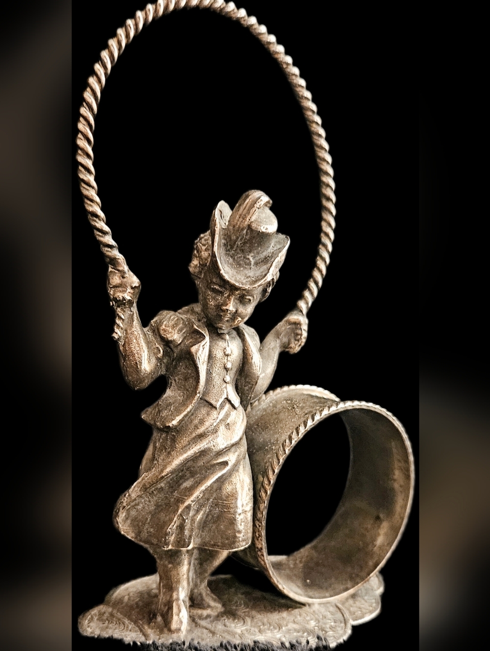 Vintage Antique Figural Napkin Ring Boy Formal Jump Rope Silverplate Victorian